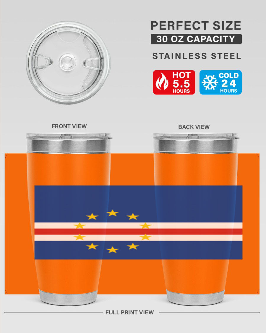 Cabo Verde 20oz tumbler featuring double wall vacuum insulation and vibrant design.