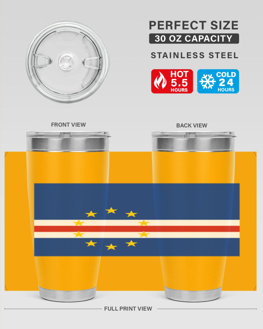 Cabo Verde 20oz tumbler featuring double wall vacuum insulation and vibrant design.