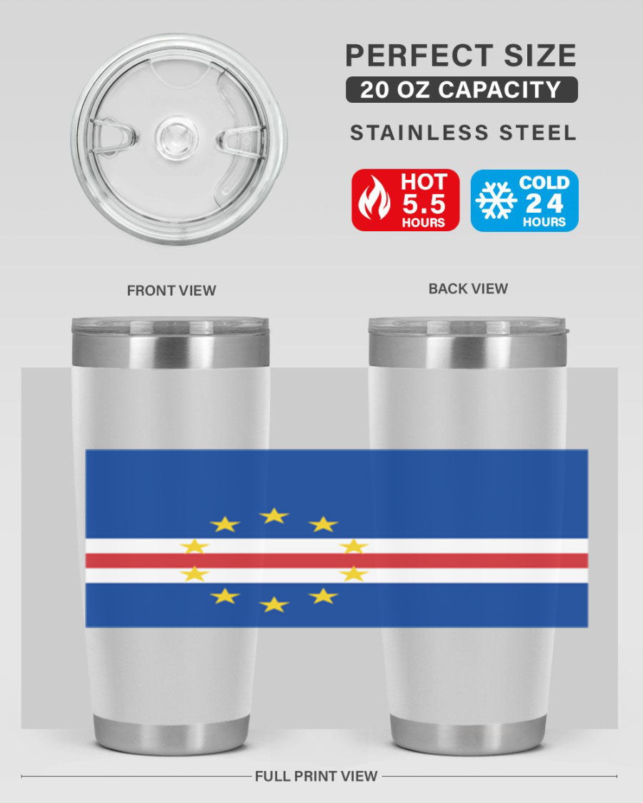 Cabo Verde 20oz tumbler featuring double wall vacuum insulation and vibrant design.