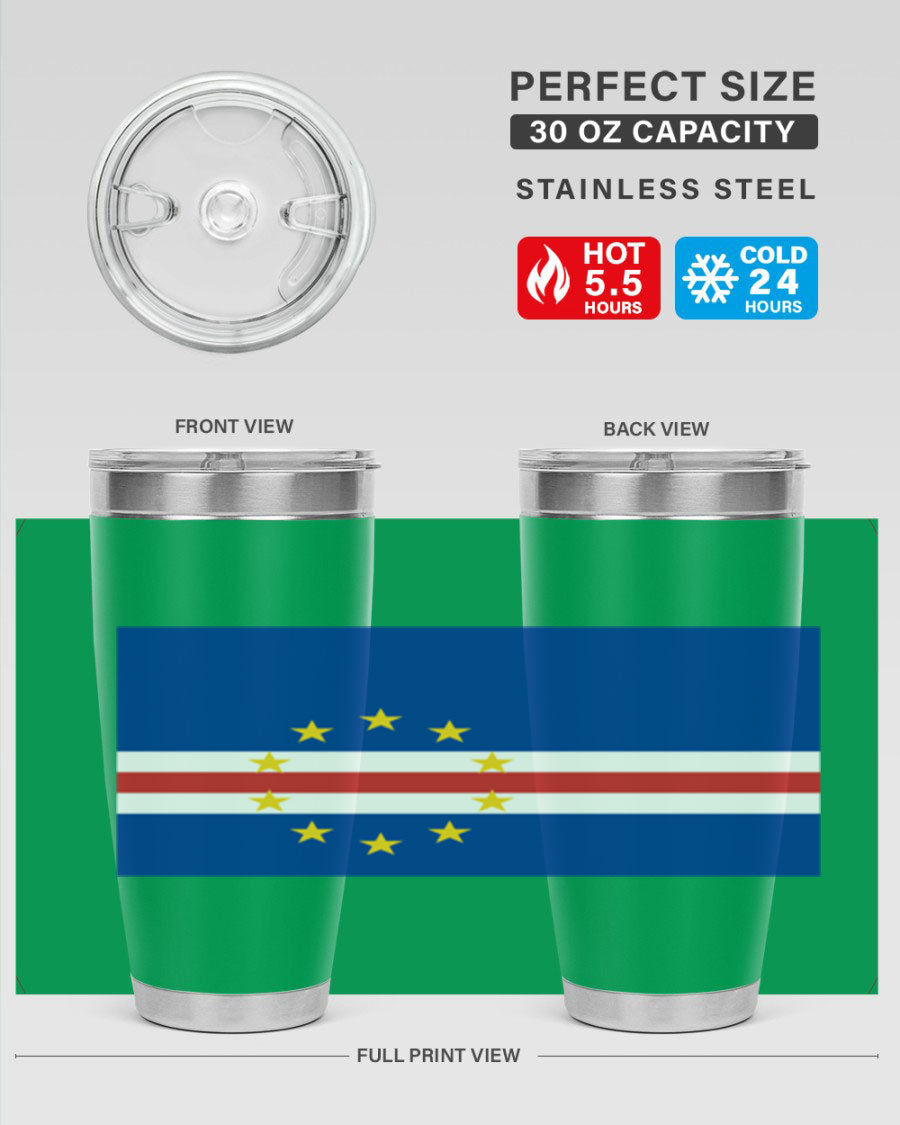 Cabo Verde 20oz tumbler featuring double wall vacuum insulation and vibrant design.