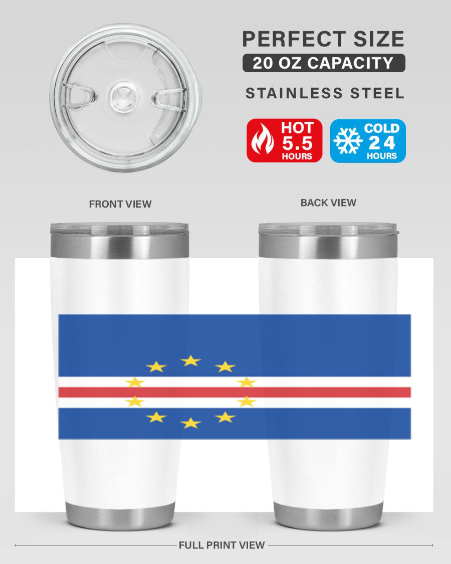 Cabo Verde 20oz tumbler featuring double wall vacuum insulation and vibrant design.