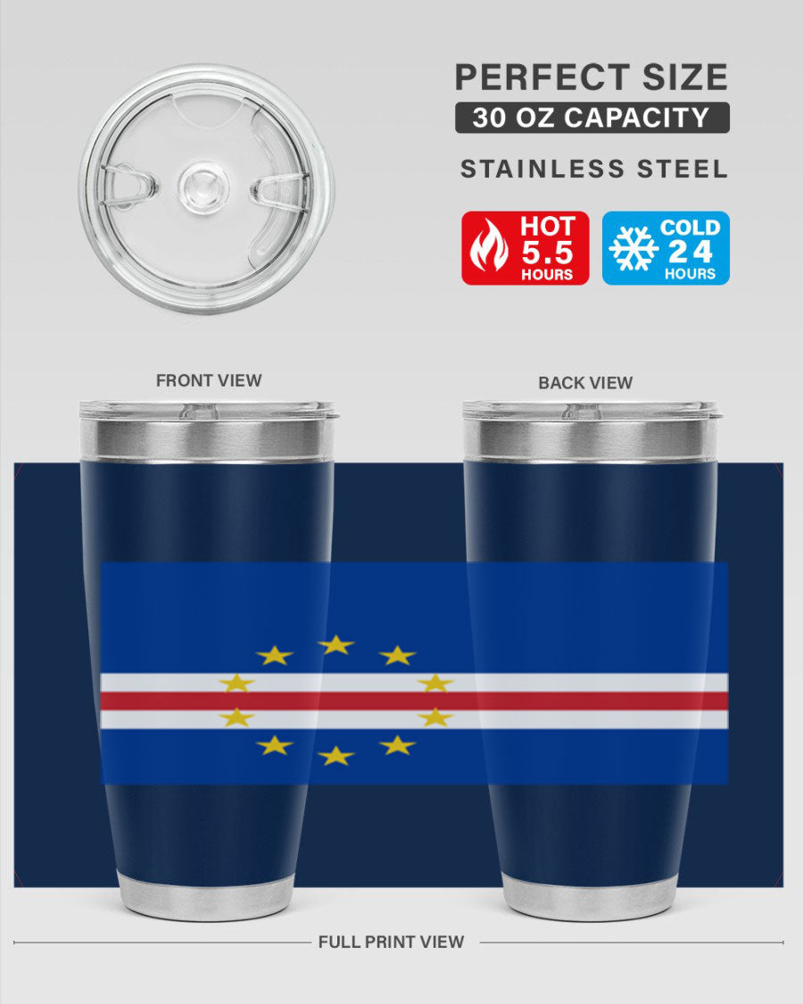 Cabo Verde 20oz tumbler featuring double wall vacuum insulation and vibrant design.