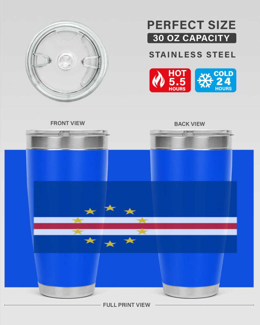 Cabo Verde 20oz tumbler featuring double wall vacuum insulation and vibrant design.