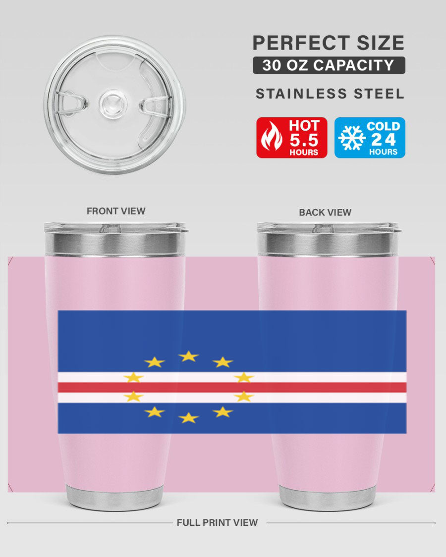 Cabo Verde 20oz tumbler featuring double wall vacuum insulation and vibrant design.