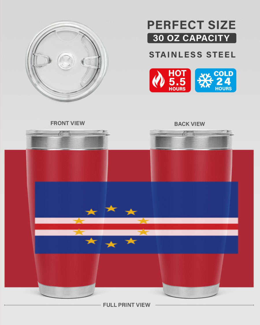 Cabo Verde 20oz tumbler featuring double wall vacuum insulation and vibrant design.