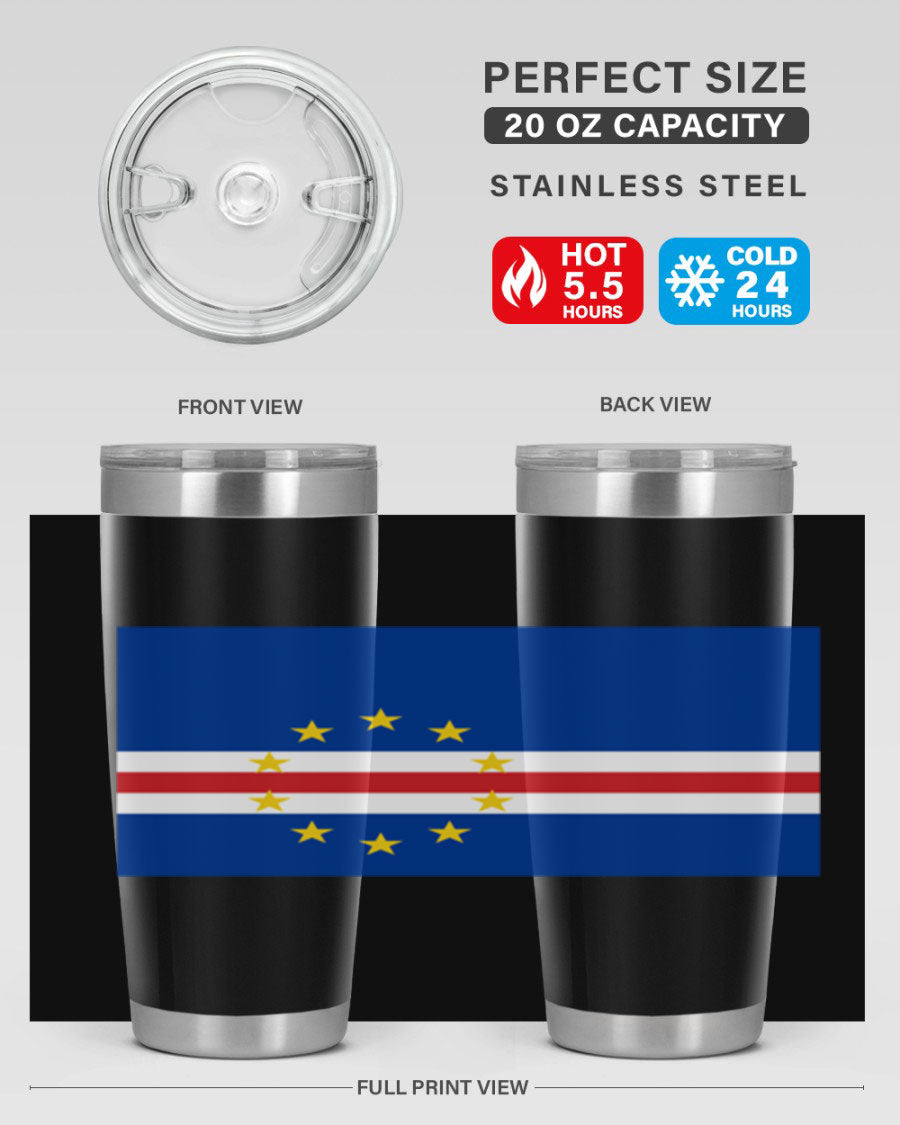 Cabo Verde 20oz tumbler featuring double wall vacuum insulation and vibrant design.