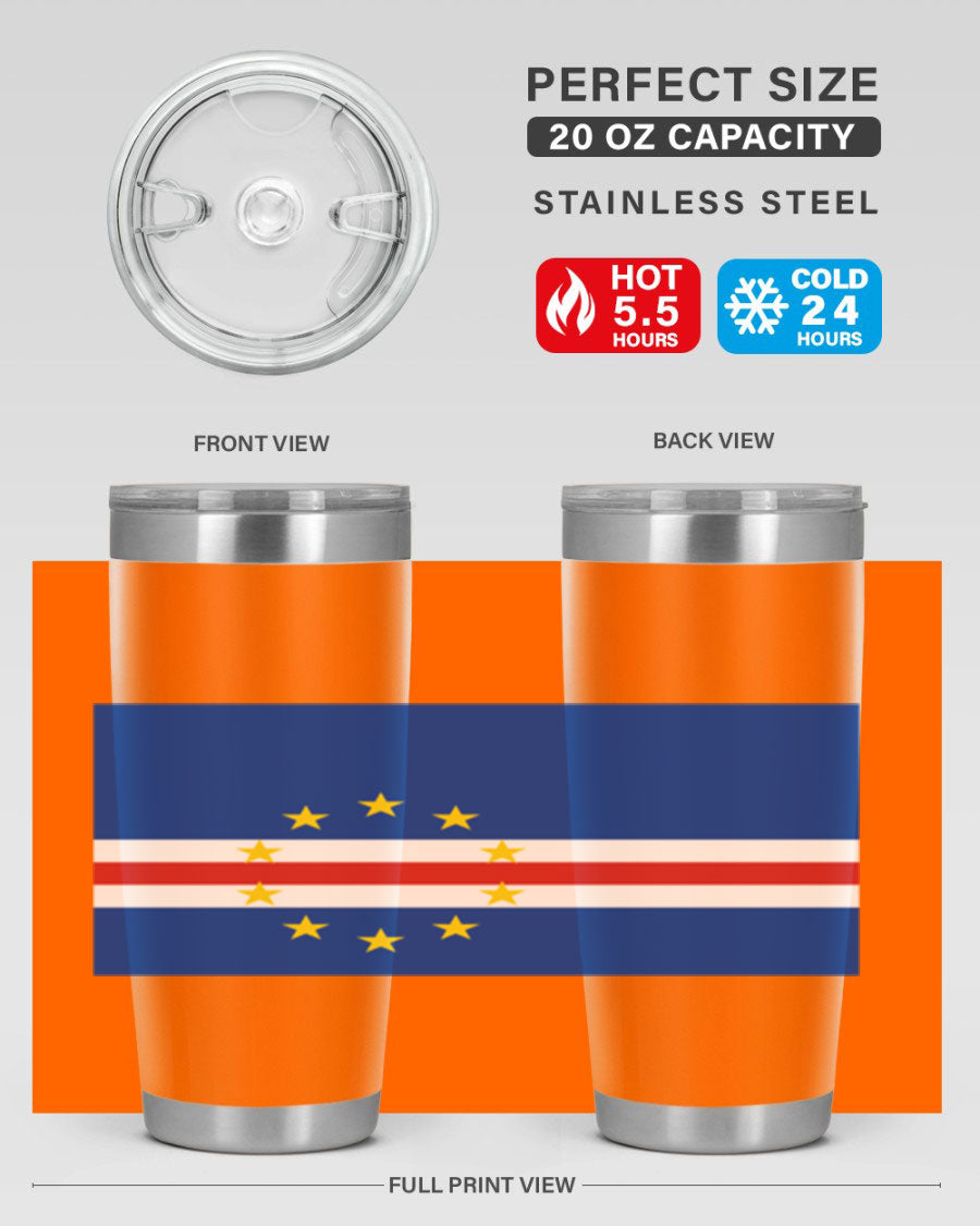 Cabo Verde 20oz tumbler featuring double wall vacuum insulation and vibrant design.