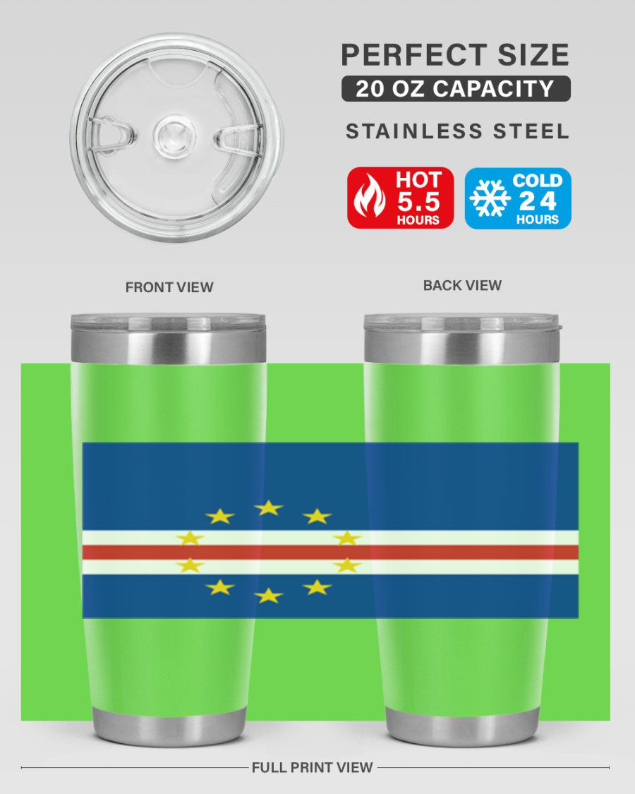 Cabo Verde 20oz tumbler featuring double wall vacuum insulation and vibrant design.