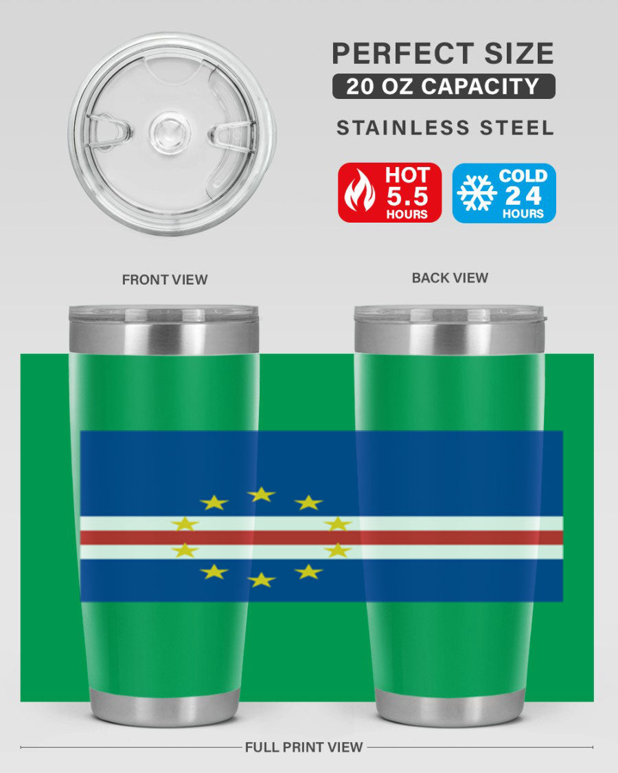 Cabo Verde 20oz tumbler featuring double wall vacuum insulation and vibrant design.