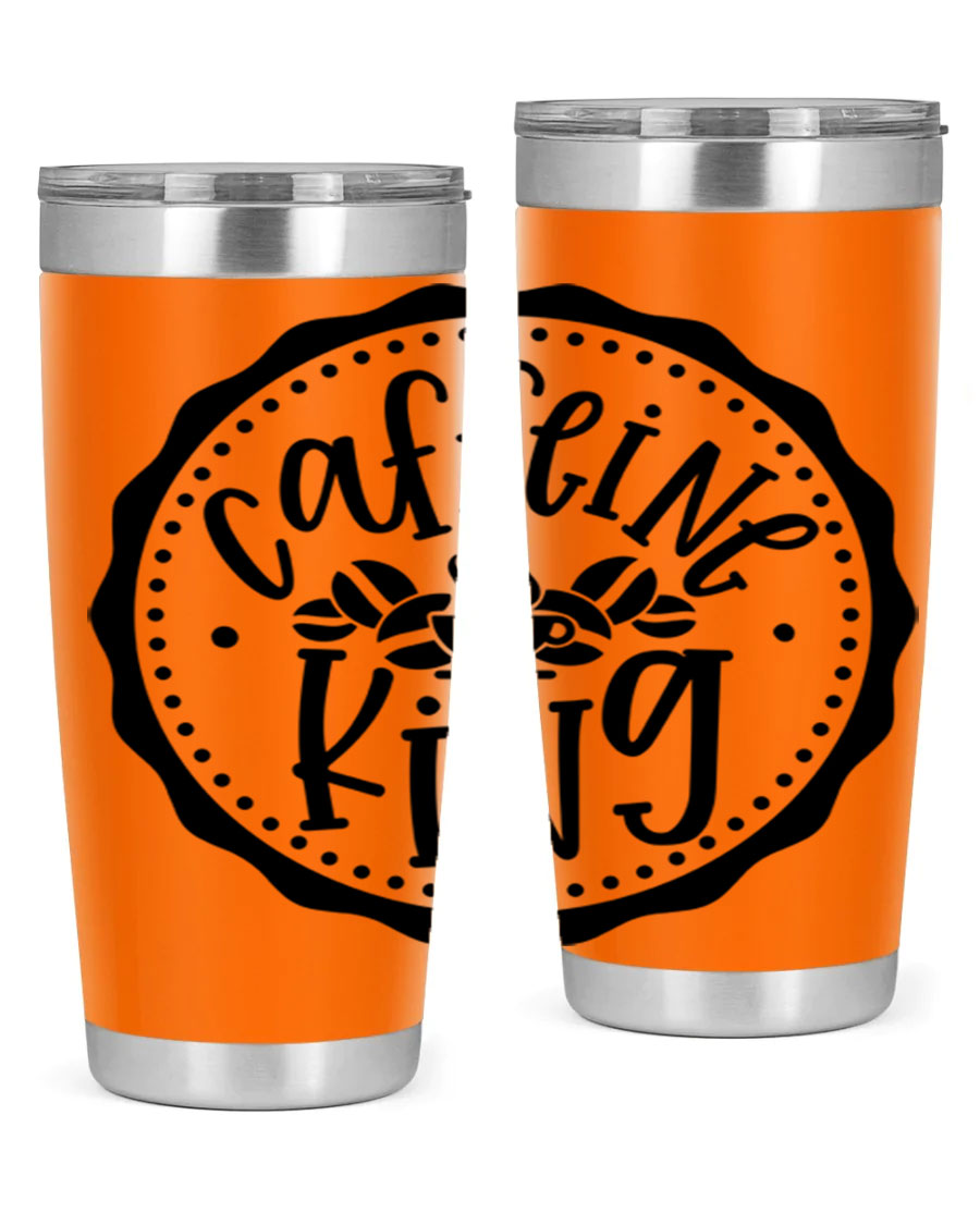 Caffeine King 186# Tumbler in stainless steel with a drink-thru lid, showcasing its sleek design and double wall insulation.