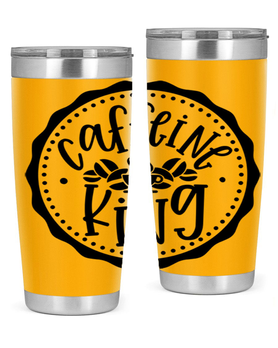 Caffeine King 186# Tumbler in stainless steel with a drink-thru lid, showcasing its sleek design and double wall insulation.