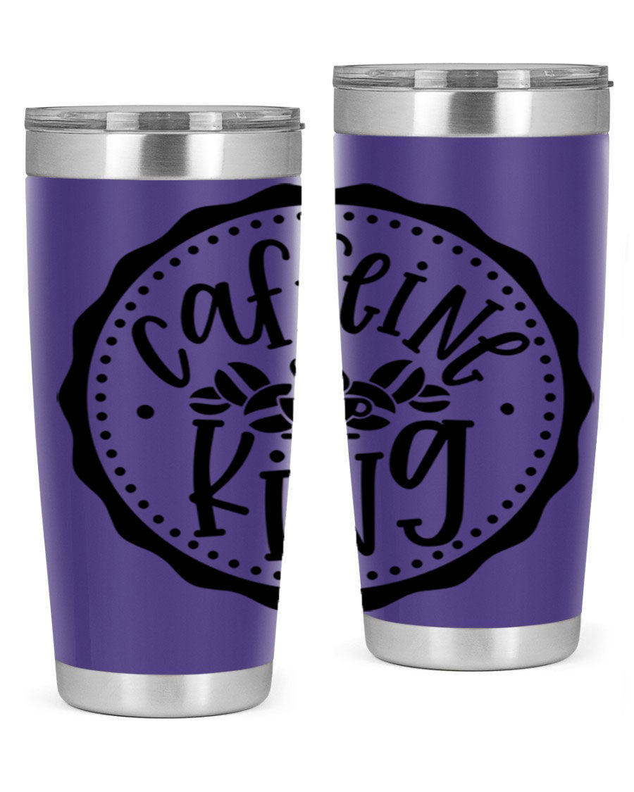 Caffeine King 186# Tumbler in stainless steel with a drink-thru lid, showcasing its sleek design and double wall insulation.