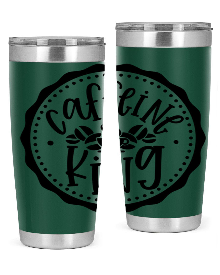 Caffeine King 186# Tumbler in stainless steel with a drink-thru lid, showcasing its sleek design and double wall insulation.