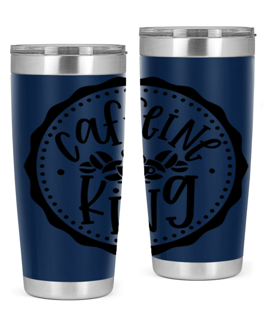 Caffeine King 186# Tumbler in stainless steel with a drink-thru lid, showcasing its sleek design and double wall insulation.