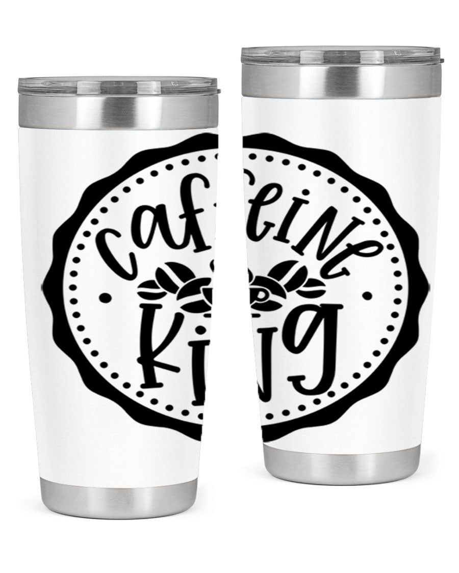 Caffeine King 186# Tumbler in stainless steel with a drink-thru lid, showcasing its sleek design and double wall insulation.