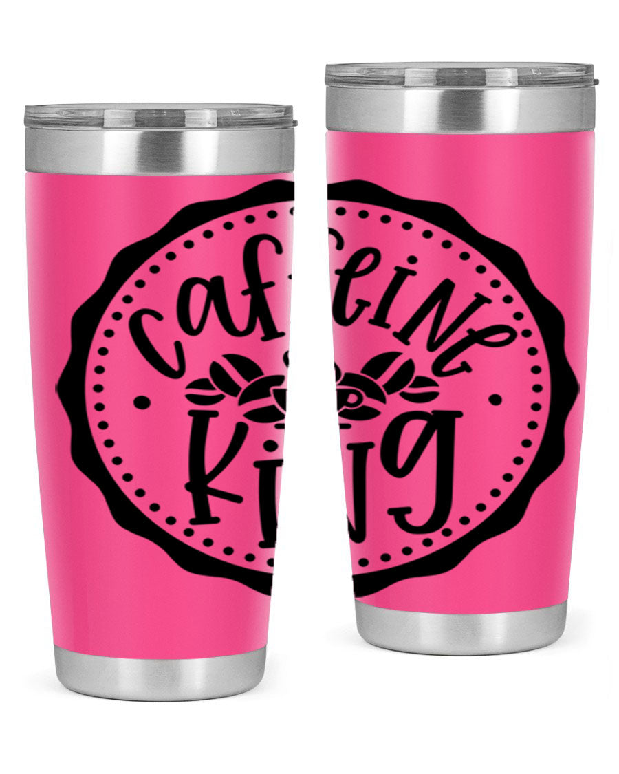 Caffeine King 186# Tumbler in stainless steel with a drink-thru lid, showcasing its sleek design and double wall insulation.