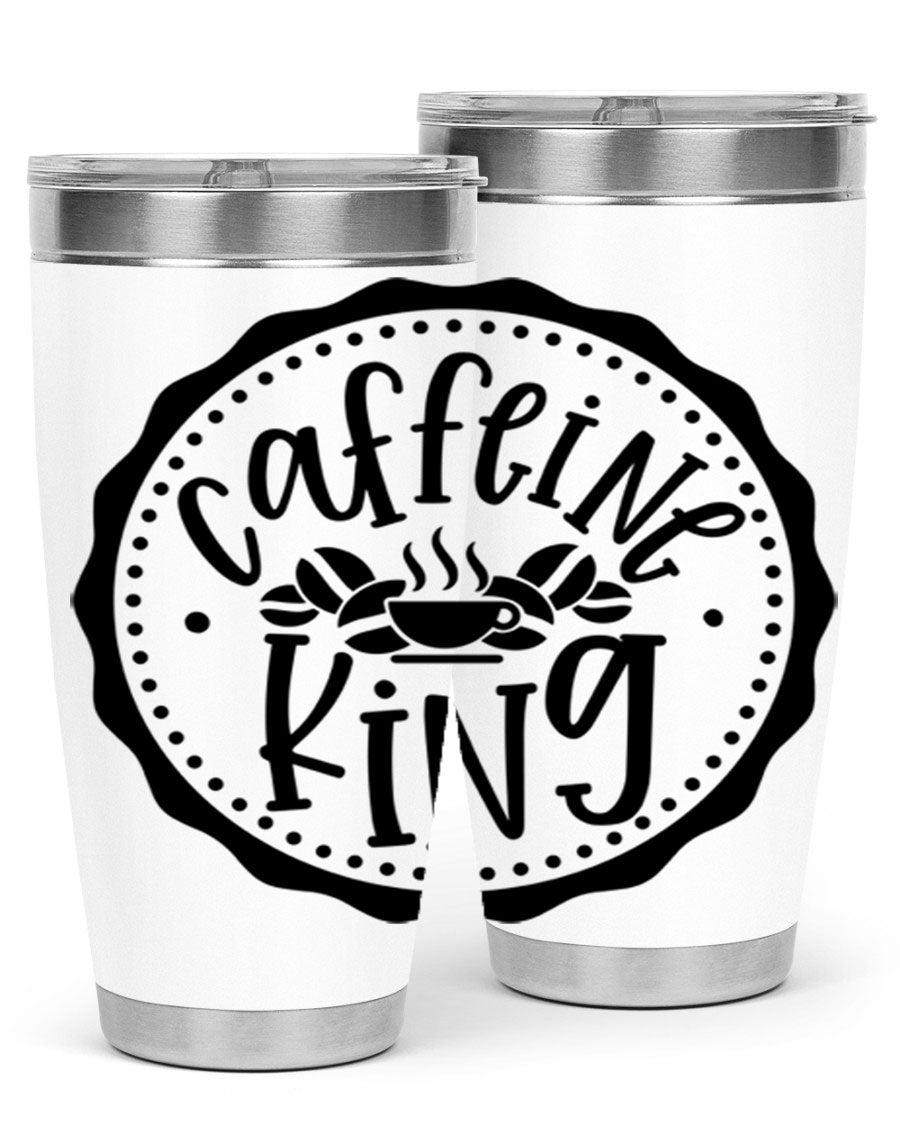 Caffeine King 186# Tumbler in stainless steel with a drink-thru lid, showcasing its sleek design and double wall insulation.