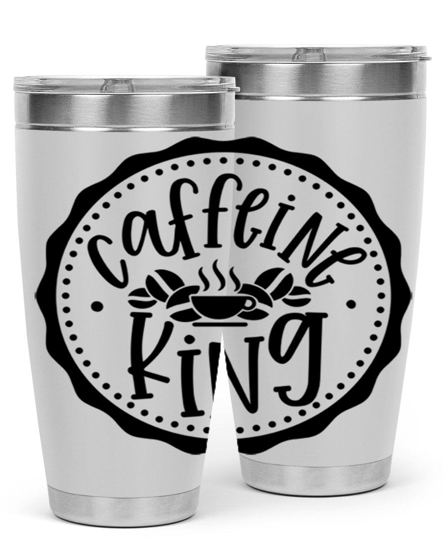 Caffeine King 186# Tumbler in stainless steel with a drink-thru lid, showcasing its sleek design and double wall insulation.