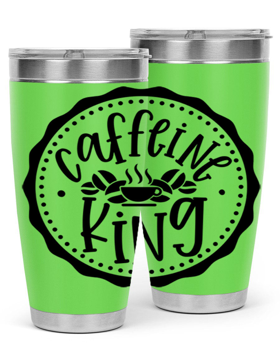 Caffeine King 186# Tumbler in stainless steel with a drink-thru lid, showcasing its sleek design and double wall insulation.