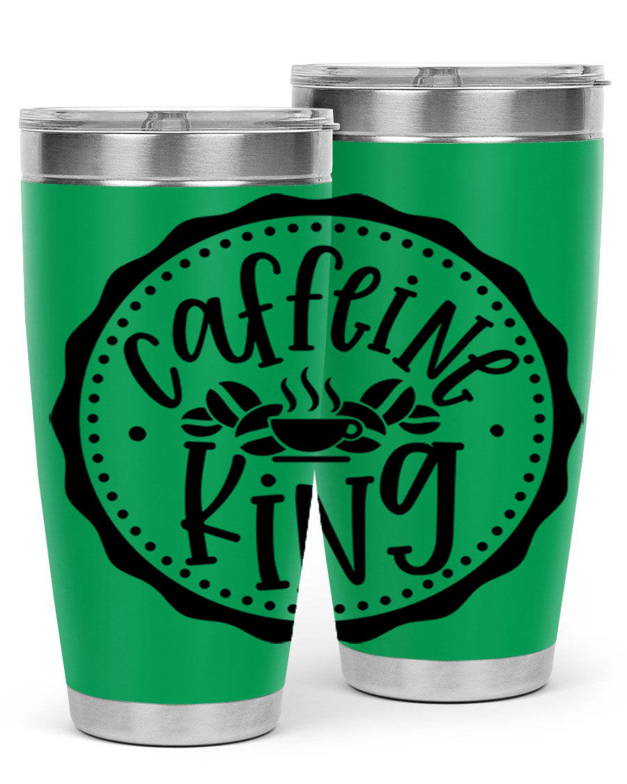 Caffeine King 186# Tumbler in stainless steel with a drink-thru lid, showcasing its sleek design and double wall insulation.