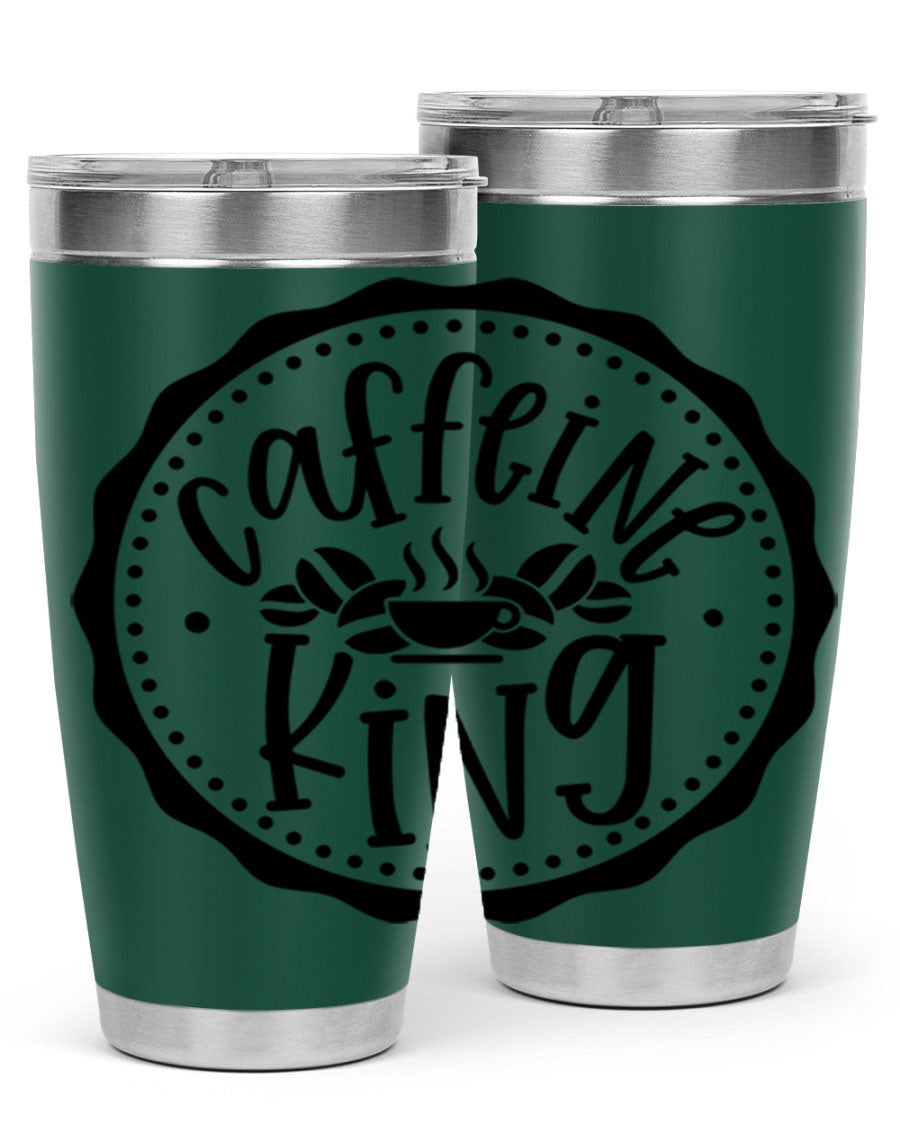 Caffeine King 186# Tumbler in stainless steel with a drink-thru lid, showcasing its sleek design and double wall insulation.