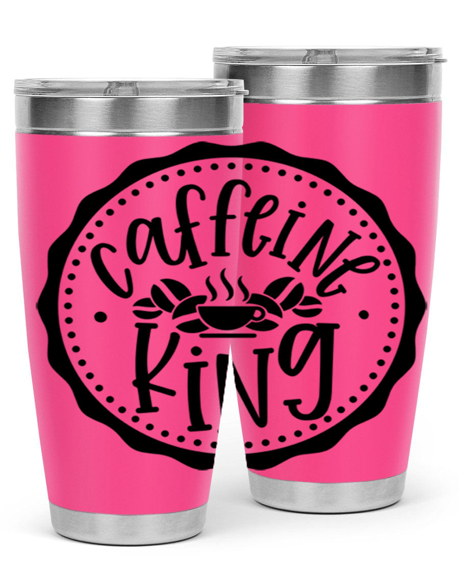 Caffeine King 186# Tumbler in stainless steel with a drink-thru lid, showcasing its sleek design and double wall insulation.