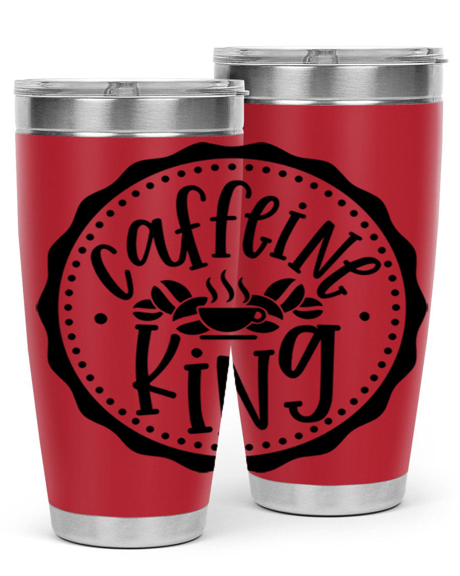 Caffeine King 186# Tumbler in stainless steel with a drink-thru lid, showcasing its sleek design and double wall insulation.