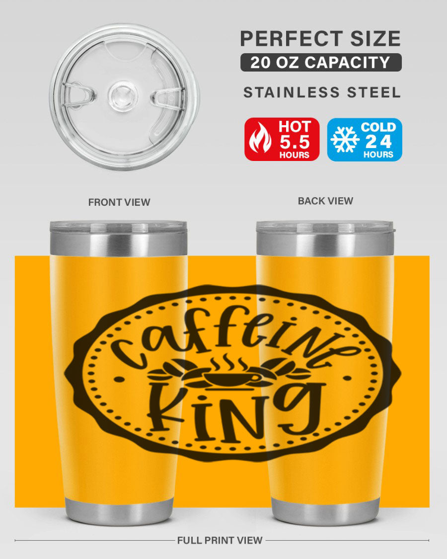 Caffeine King 186# Tumbler in stainless steel with a drink-thru lid, showcasing its sleek design and double wall insulation.