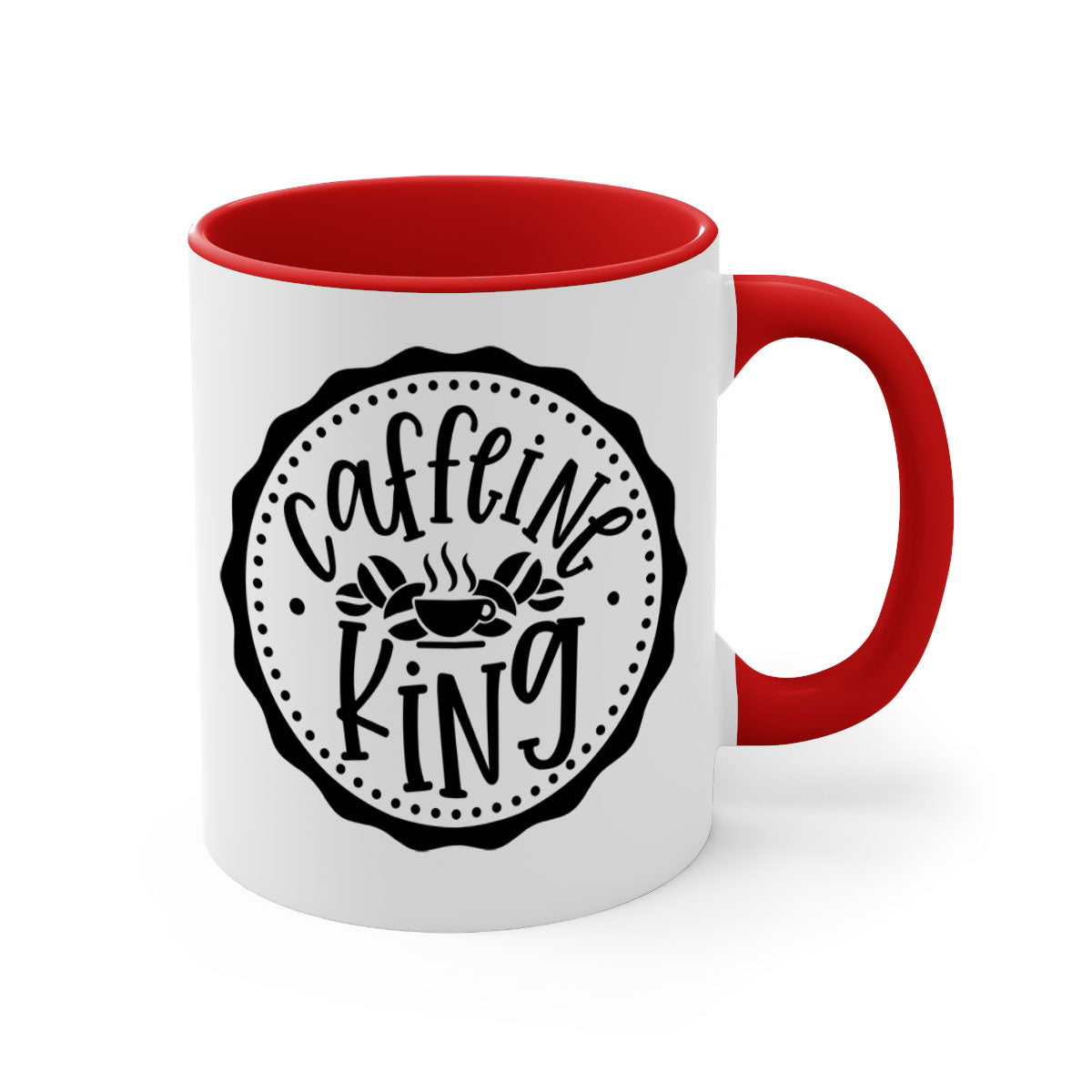 Caffeine King 186# Coffee Mug with colored handle and glossy finish, available in multiple colors and sizes.