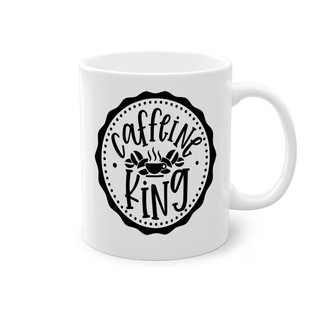 Caffeine King 186# Coffee Mug with colored handle and glossy finish, available in multiple colors and sizes.