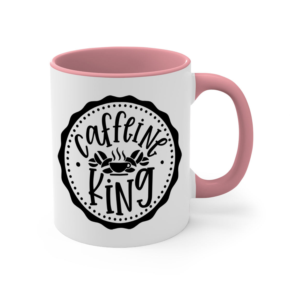 Caffeine King 186# Coffee Mug with colored handle and glossy finish, available in multiple colors and sizes.