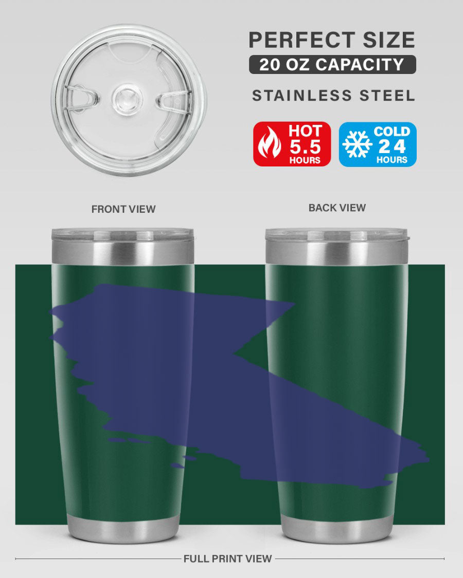 California 46# Tumbler featuring a sleek stainless steel design with a vibrant printed California state flag.