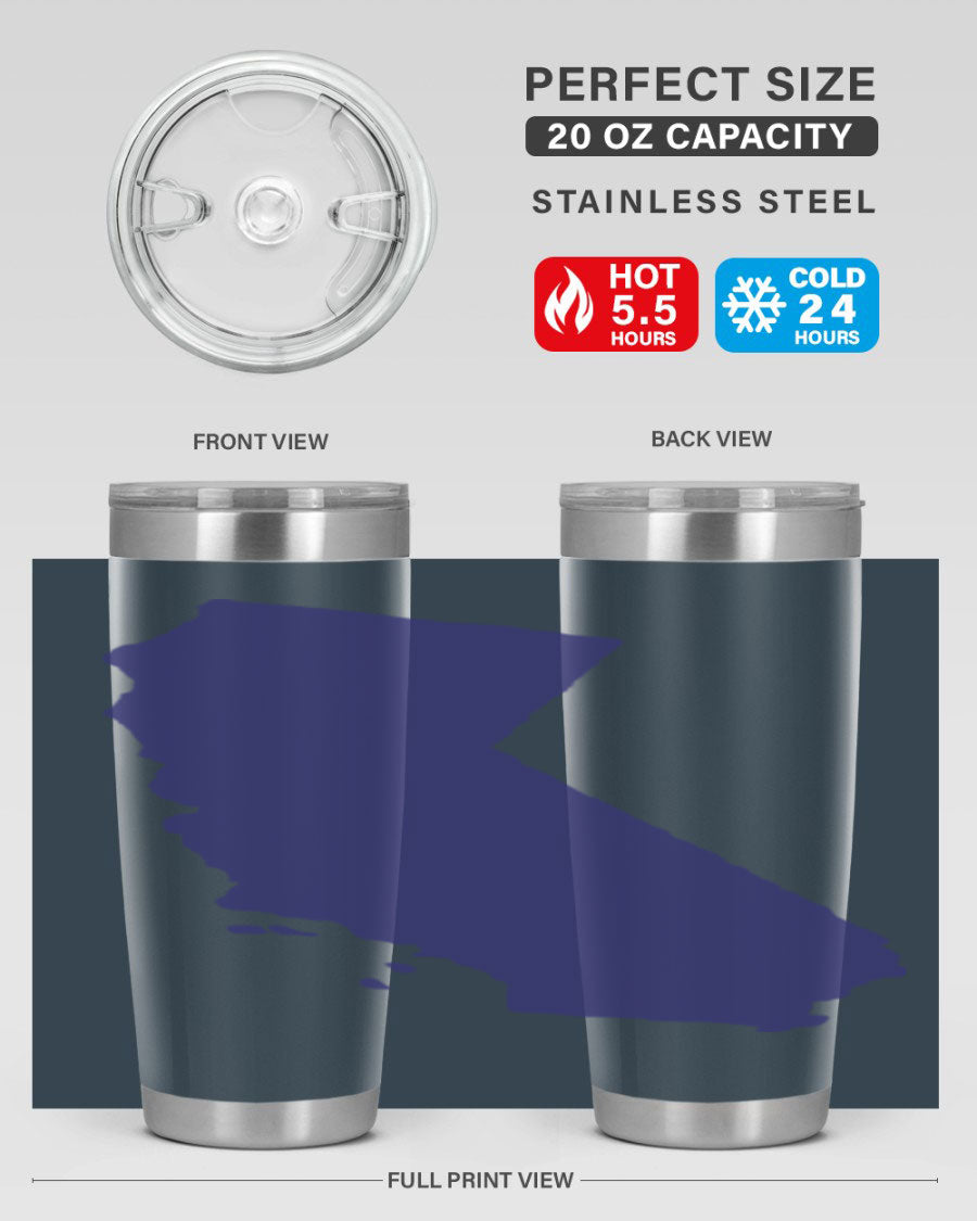 California 46# Tumbler featuring a sleek stainless steel design with a vibrant printed California state flag.