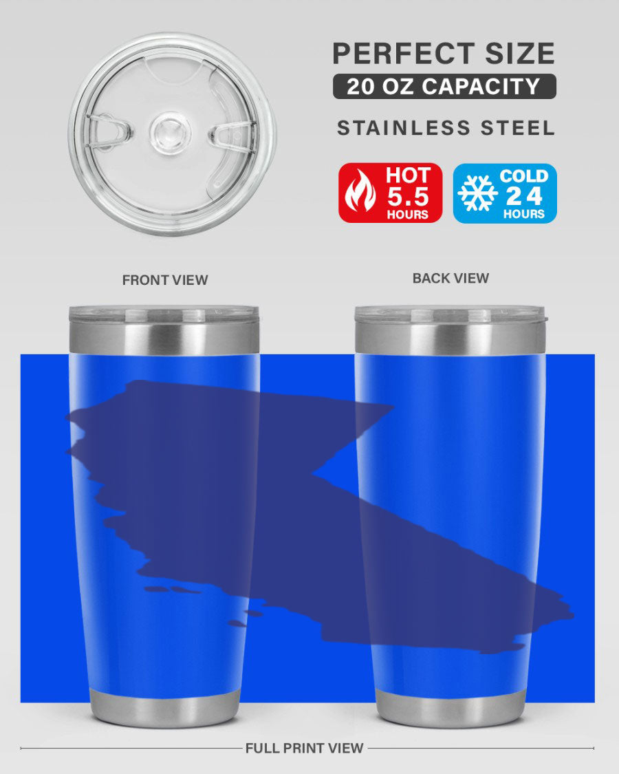 California 46# Tumbler featuring a sleek stainless steel design with a vibrant printed California state flag.