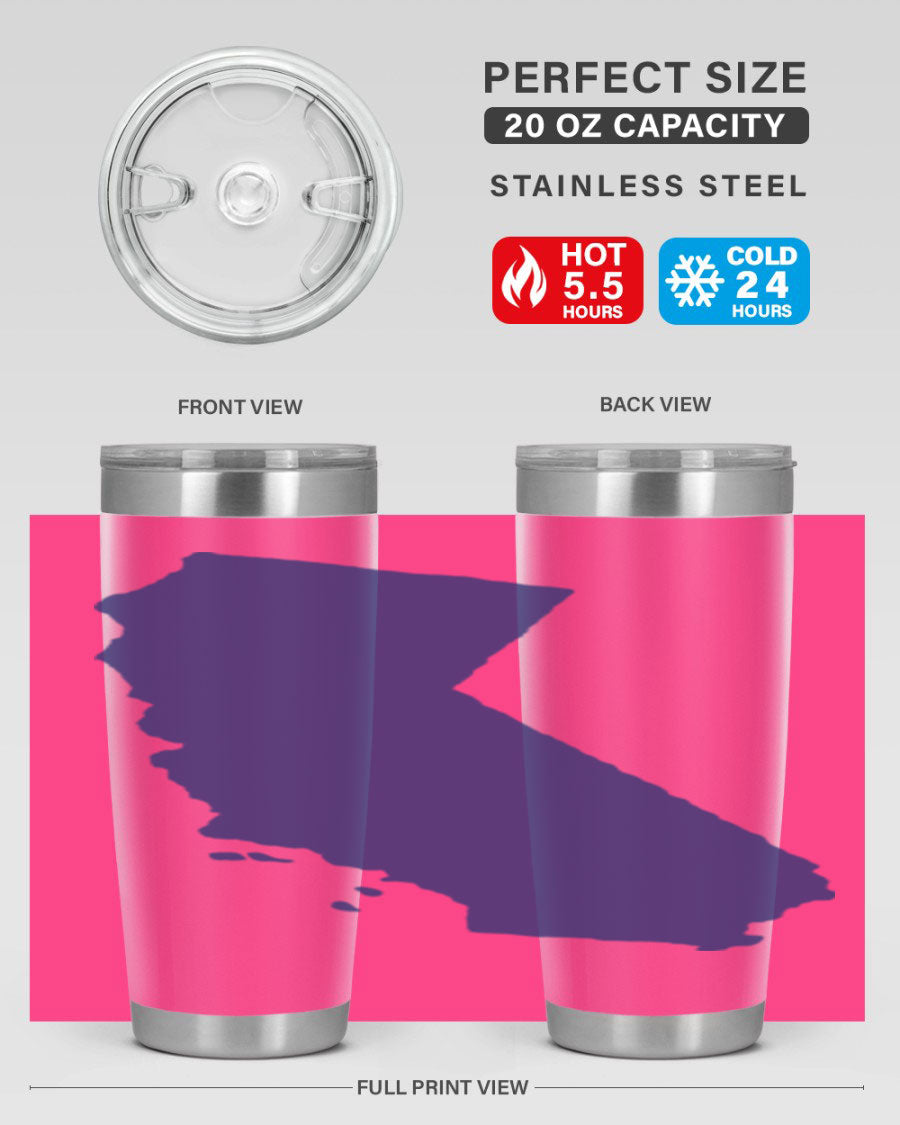 California 46# Tumbler featuring a sleek stainless steel design with a vibrant printed California state flag.