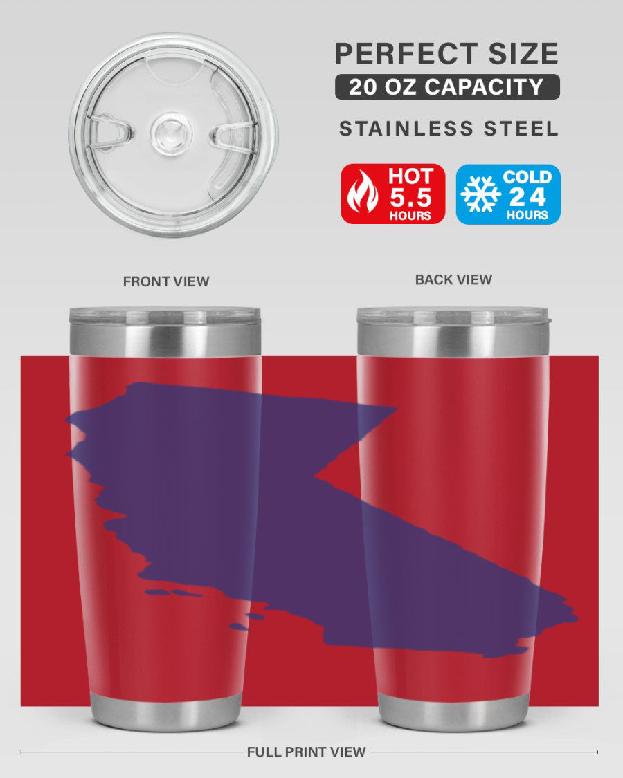 California 46# Tumbler featuring a sleek stainless steel design with a vibrant printed California state flag.