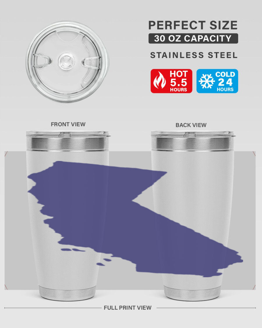 California 46# Tumbler featuring a sleek stainless steel design with a vibrant printed California state flag.