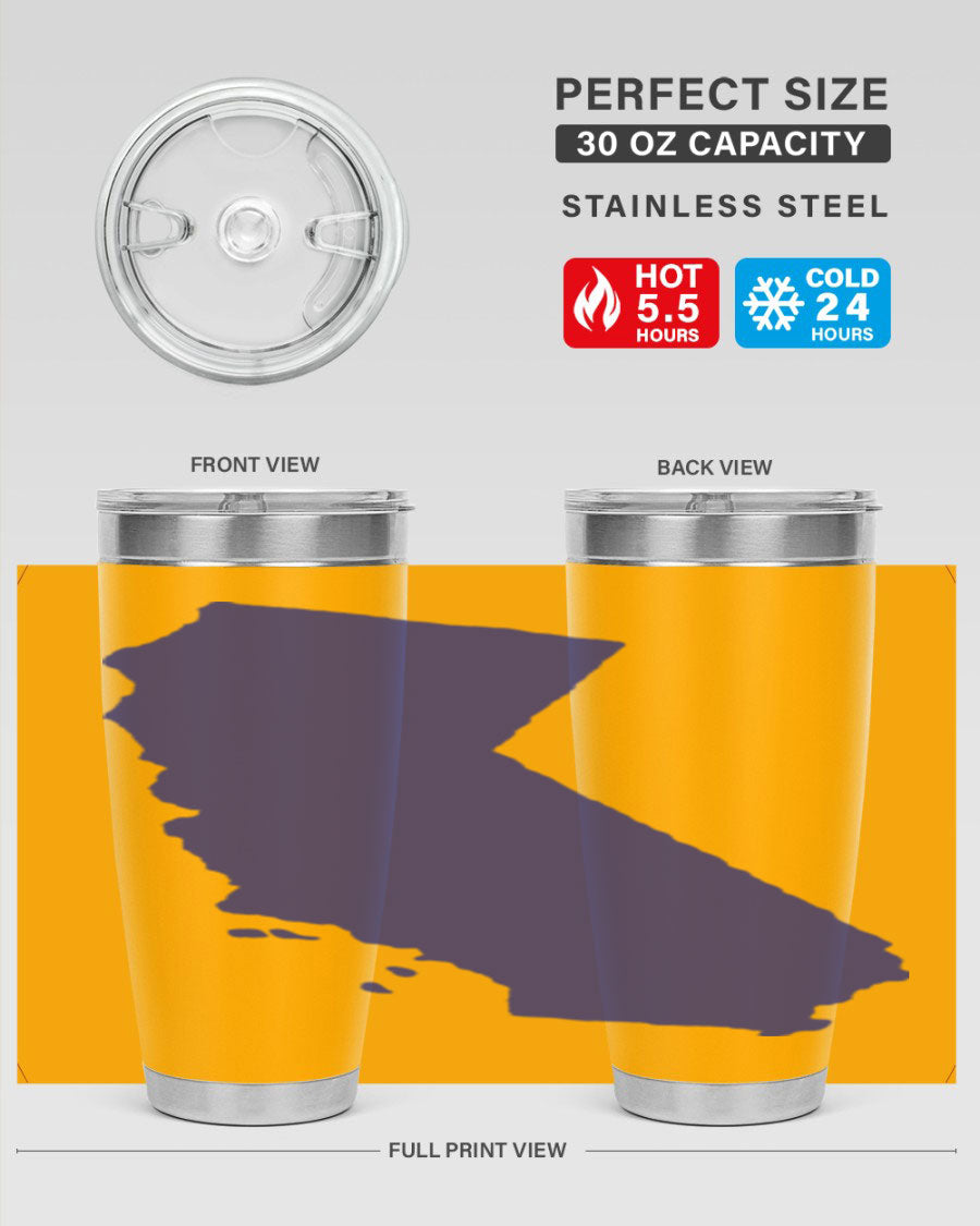 California 46# Tumbler featuring a sleek stainless steel design with a vibrant printed California state flag.