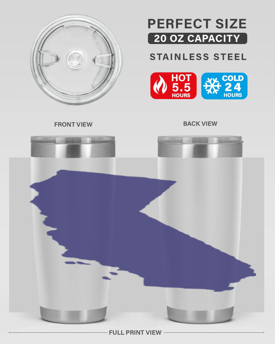 California 46# Tumbler featuring a sleek stainless steel design with a vibrant printed California state flag.