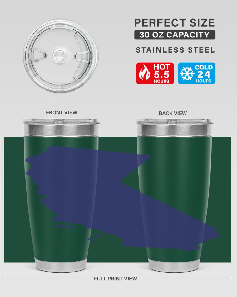 California 46# Tumbler featuring a sleek stainless steel design with a vibrant printed California state flag.