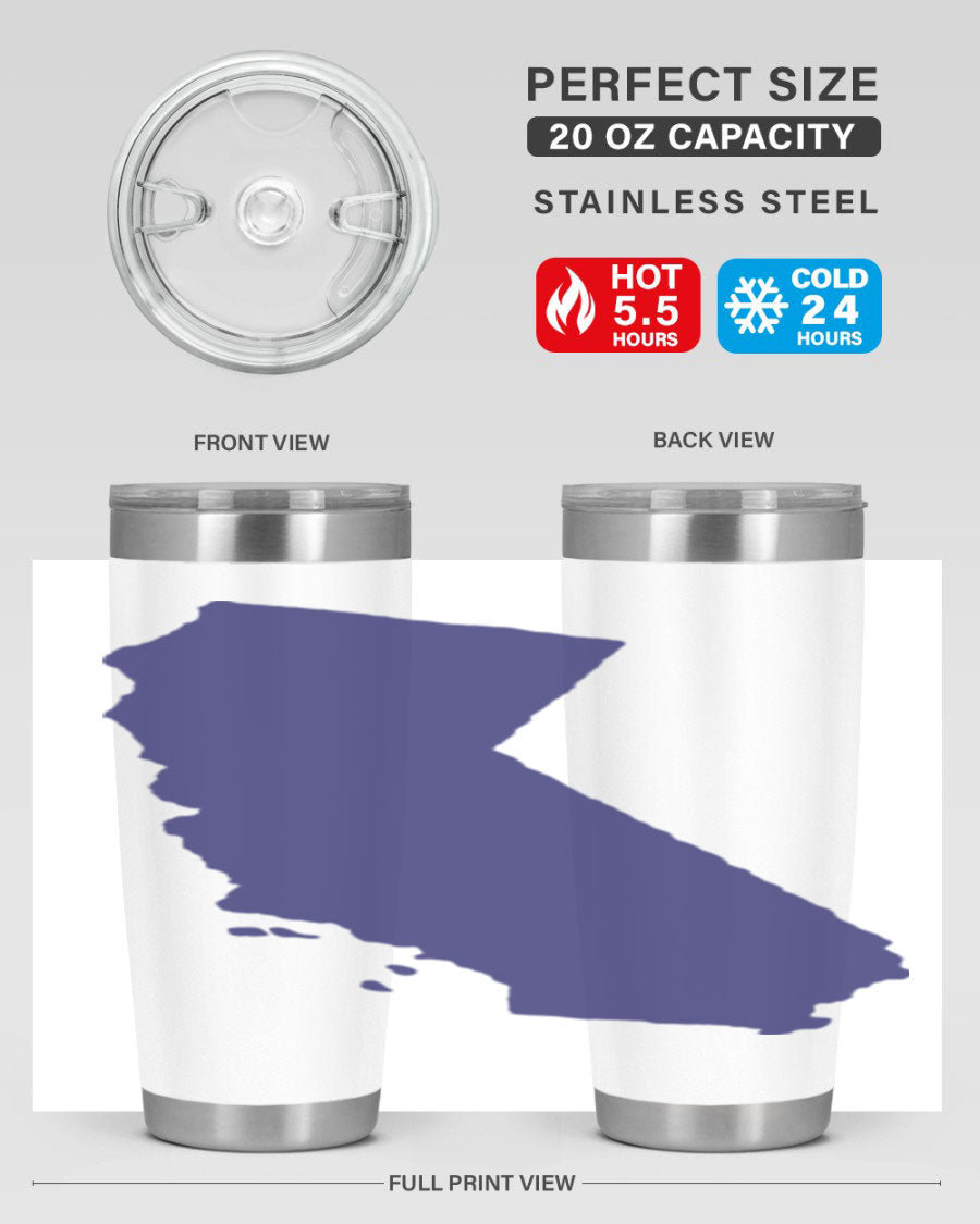 California 46# Tumbler featuring a sleek stainless steel design with a vibrant printed California state flag.