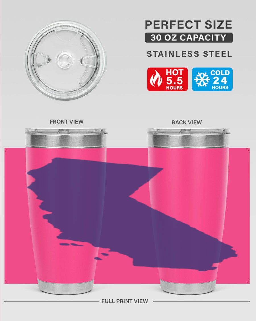 California 46# Tumbler featuring a sleek stainless steel design with a vibrant printed California state flag.