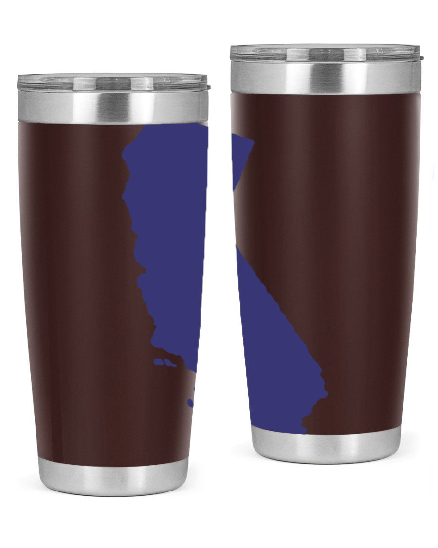 California 46# Tumbler featuring a sleek stainless steel design with a vibrant printed California state flag.