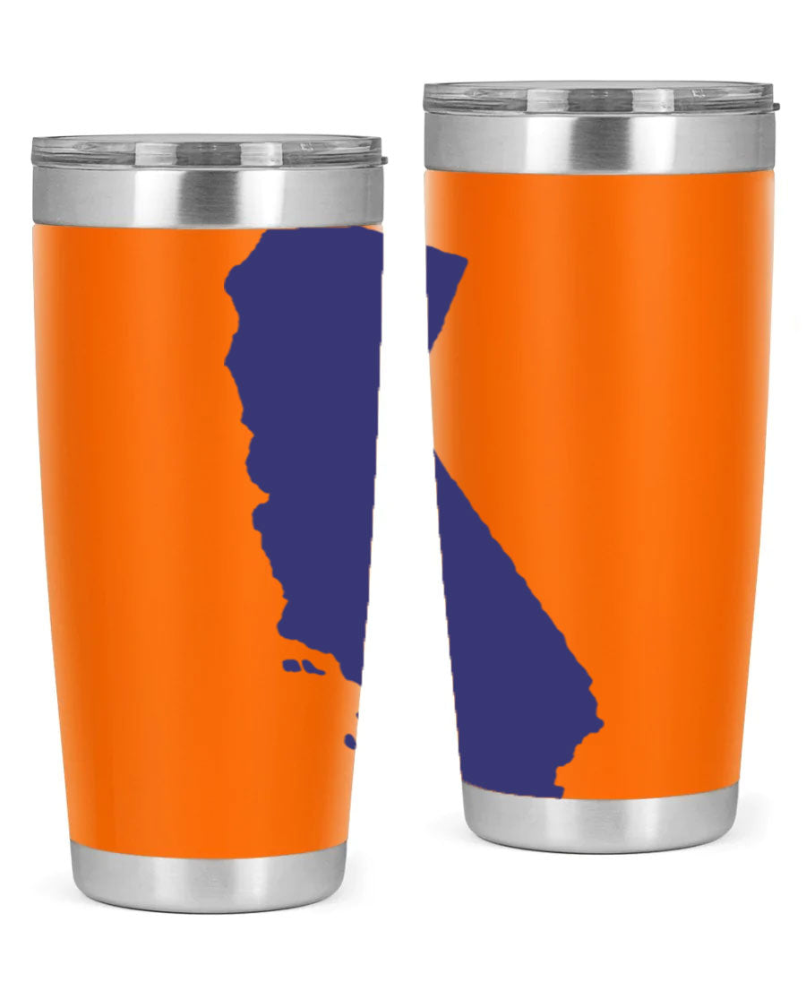 California 46# Tumbler featuring a sleek stainless steel design with a vibrant printed California state flag.