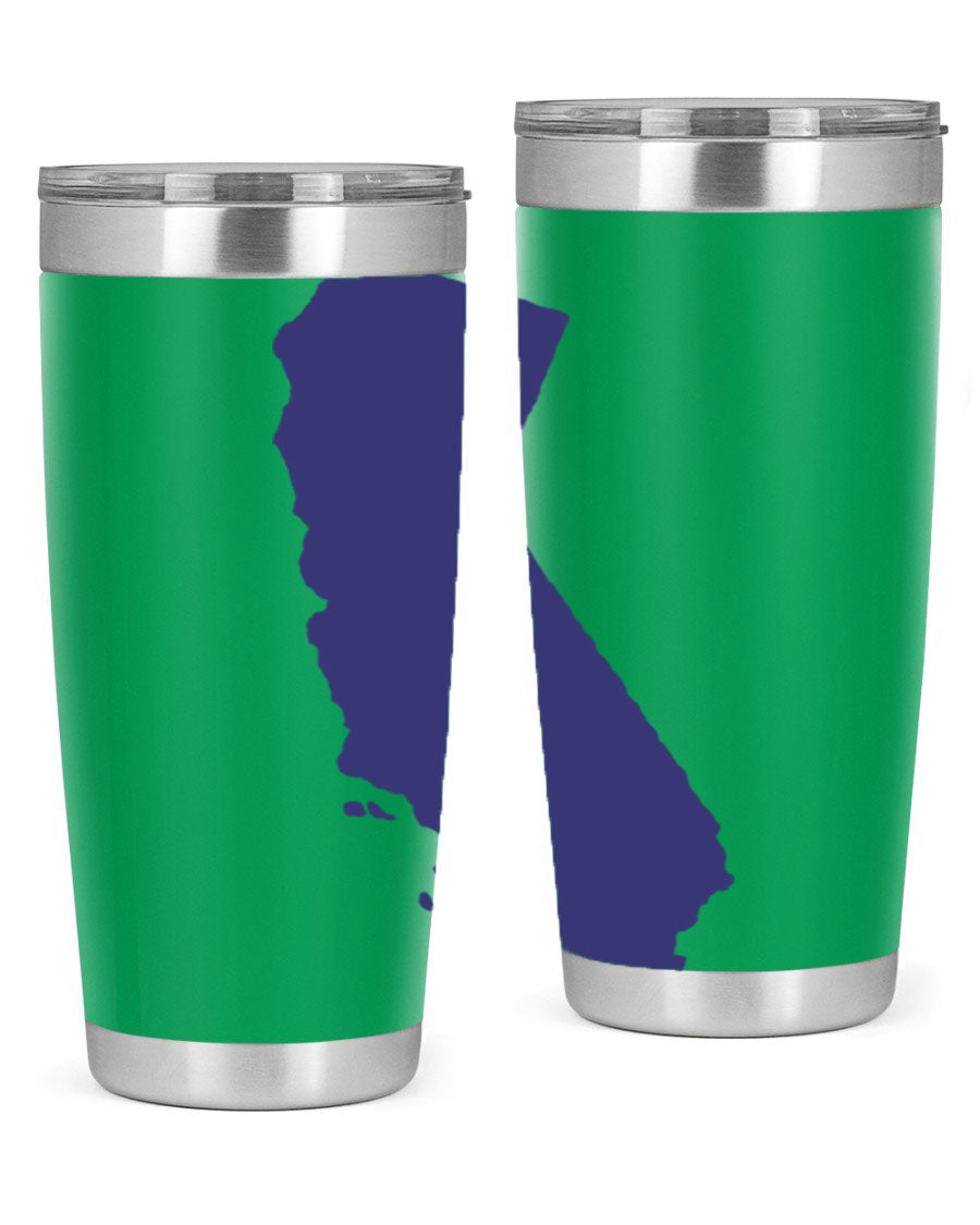 California 46# Tumbler featuring a sleek stainless steel design with a vibrant printed California state flag.