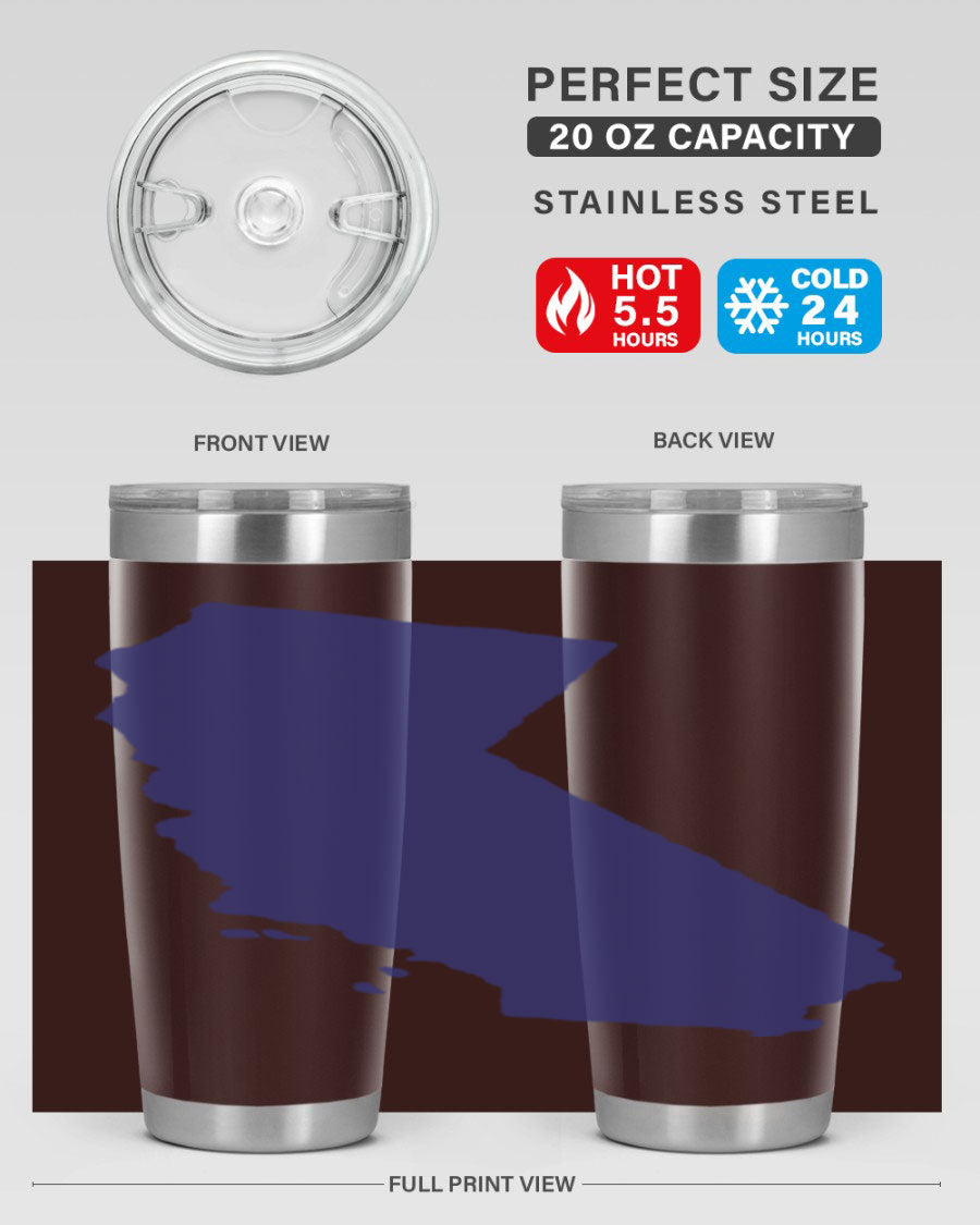 California 46# Tumbler featuring a sleek stainless steel design with a vibrant printed California state flag.