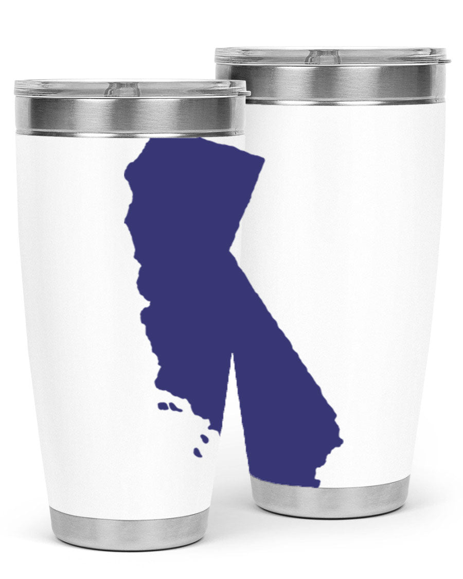 California 46# Tumbler featuring a sleek stainless steel design with a vibrant printed California state flag.