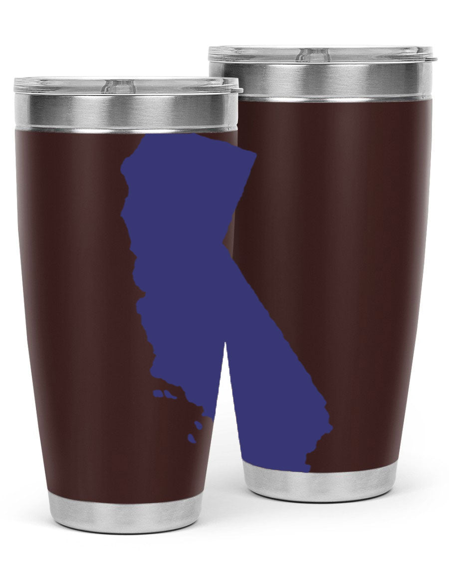 California 46# Tumbler featuring a sleek stainless steel design with a vibrant printed California state flag.