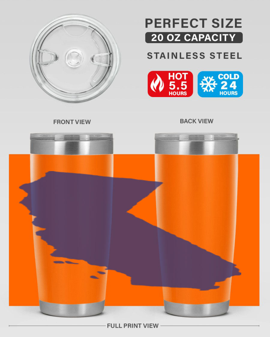 California 46# Tumbler featuring a sleek stainless steel design with a vibrant printed California state flag.