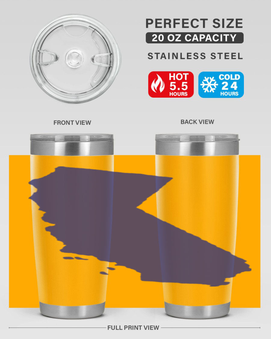 California 46# Tumbler featuring a sleek stainless steel design with a vibrant printed California state flag.